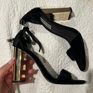 Steve Madden Black Velvet and Gold Heels